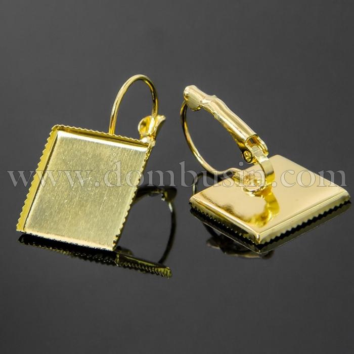 Швензы, Латунь, c Квадратной Основой под Кабошон, Цвет: Золото, Размер: 28х16мм, Основа 15х15мм, Штифт 0.7мм, (УТ100007491)