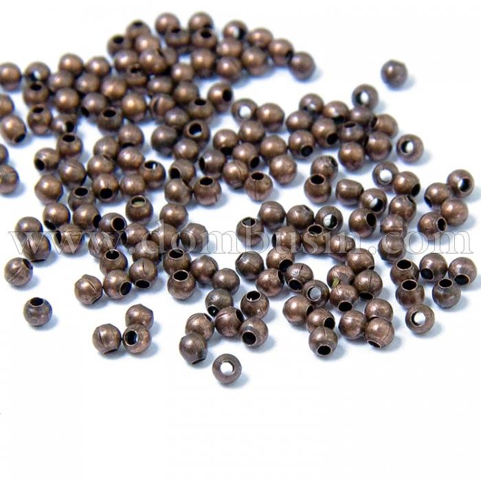 Намистини Затискні Стоппери, крімп, Залізо, Круглі, Колір: Мідь, Розмір: 2х2мм, Отвір 1мм, близько 1050шт / 20г, (УТ100007496)