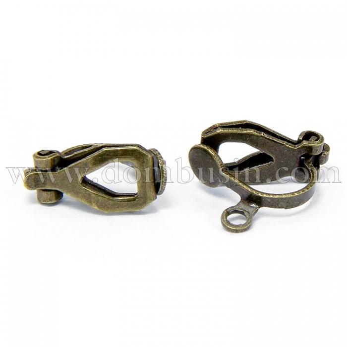 Основы под Клипсы, Латунь, с Петелькой, Цвет: Бронза, Размер: 13х6х7мм, Отверстие 1мм, (УТ100007505)