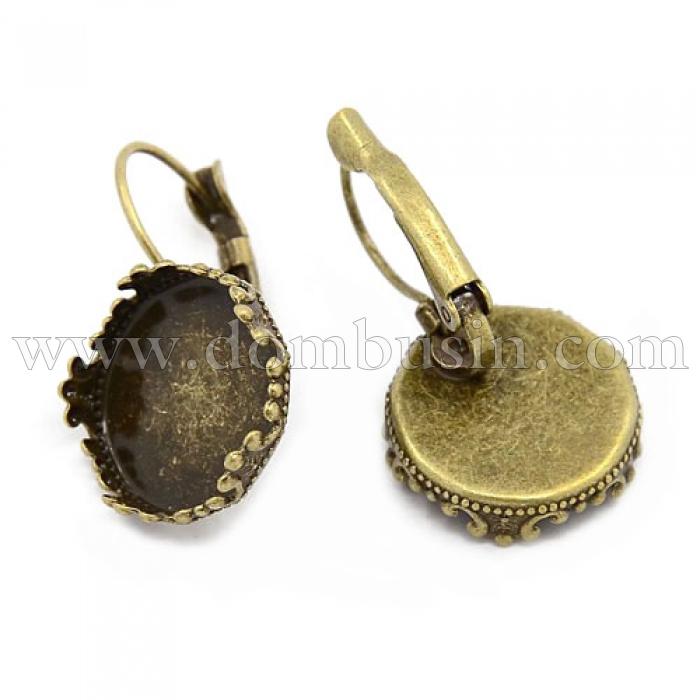 Швензы, Латунь, c Круглой Основой под Кабошон, Цвет: Бронза, Диаметр Основы: 15мм, (УТ100007511)