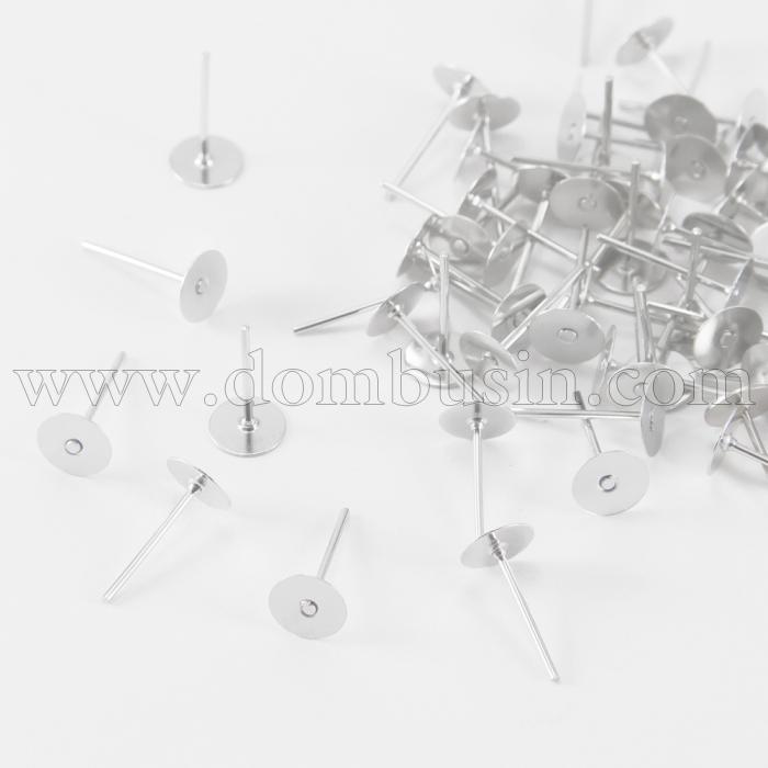 Основы для Пусет, Латунь, Цвет: Серебро, Размер: 10х6мм, Толщина Штифта 0.8мм, (УТ100007593)