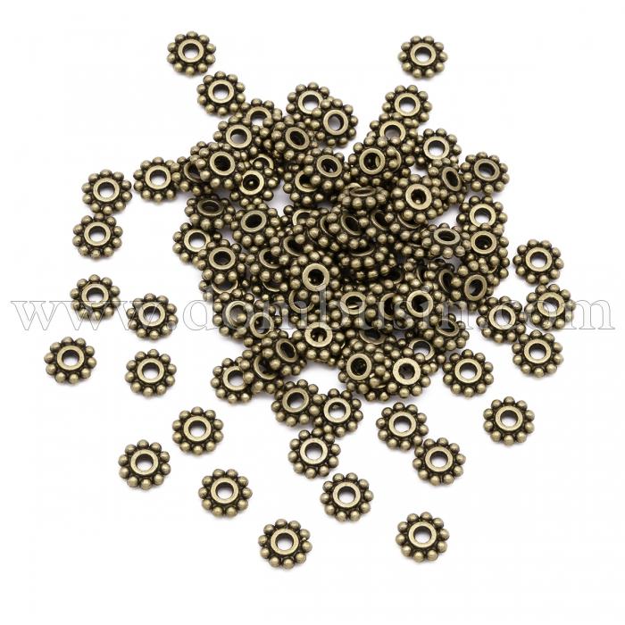 Бусины-Разделители, Бижутерный Сплав, Снежинка, Бронза, 6.5мм, Отверстие 2мм, (УТ100007597)