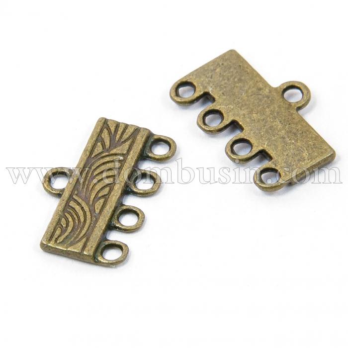 Коннектор Прямоугольный, Бижутерный сплав, 5 отверстий, Цвет: Бронза, Размер: 11х16х2мм, Отверстие 1.5мм, (УТ100007598)