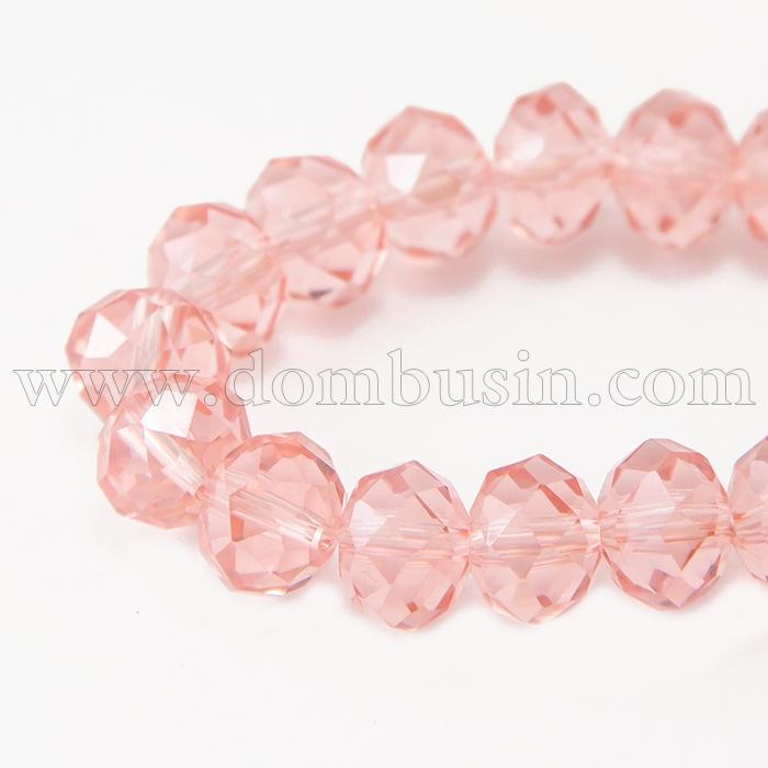 Бусины Хрустальные Жемчужный Блеск, Гальваническое стекло, Граненые, Рондель, Цвет: Темно-лососевый, Размер: 10х7мм, Отв-тие: 1мм, около 72шт/51см/нить, (УТ100006882)