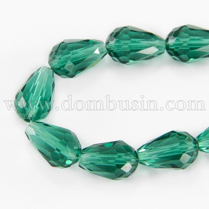 Намистини Скло Крапля, Прозорі, Грановані, Колір: Чирок, Розмір: 15х10мм, Отв-тя: 2 мм, близько 50шт / 79см / нитка, (УТ100006961)