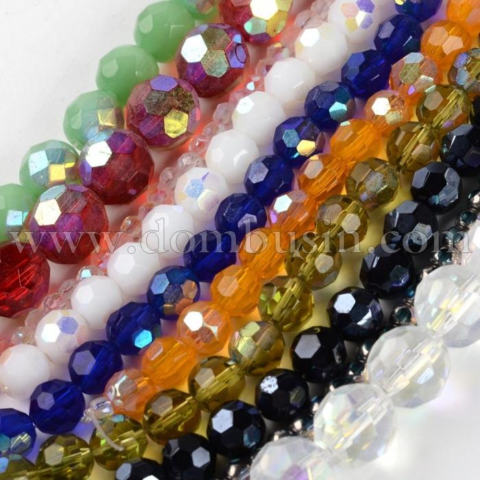 Бусины Стекло с Гальваникой, Граненые, Круглые, Цвет: Микс, Диаметр 4~12мм, Отв. 0.8~1мм, около 40нитей/кг, (УТ100006611)
