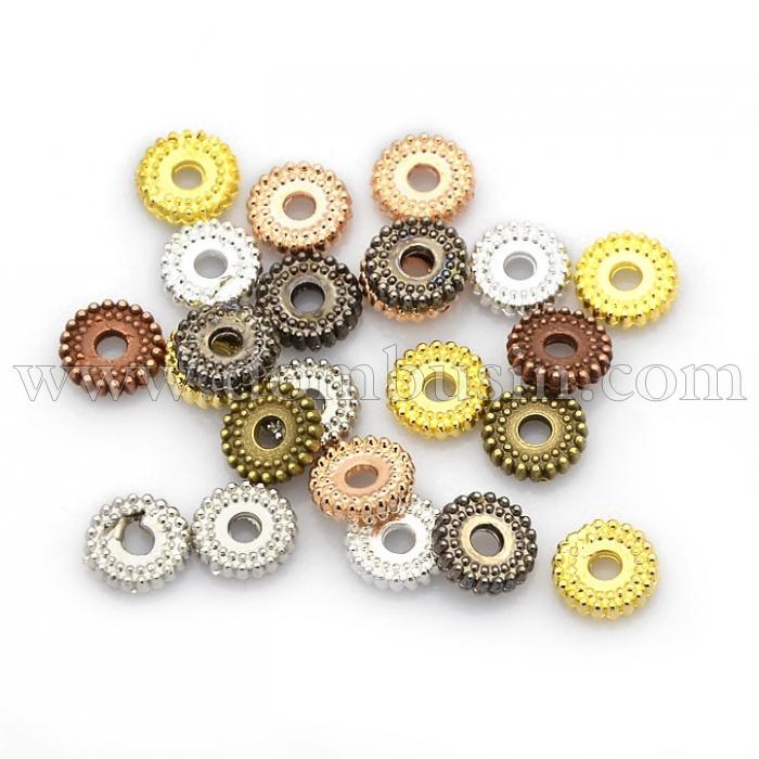 Намистини-Роздільники Металеві, Круглі Плоскі, Колір: Мікс, Розмір: 7х2мм, Отвір 1.5мм, (УТ100007616)