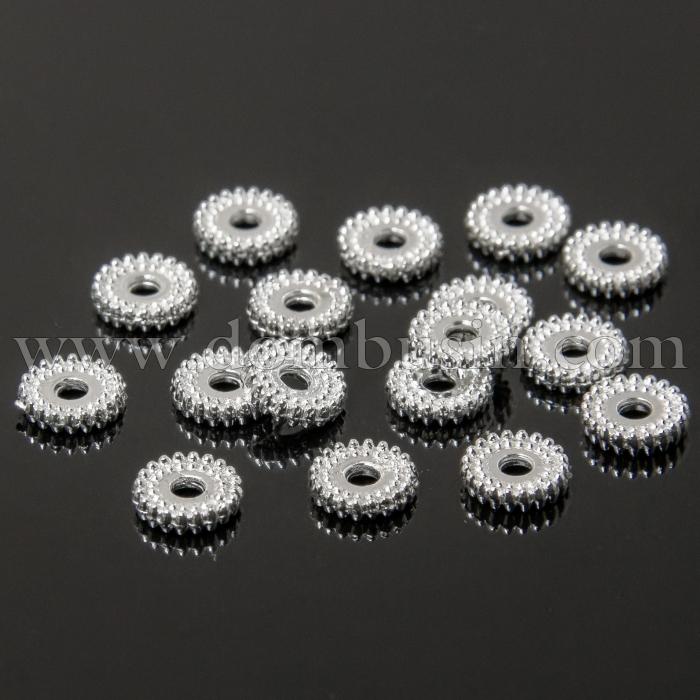 Намистини-Роздільники Металеві, Круглі Плоскі, Колір: Срібло, Розмір: 7х2мм, Отвір 1.5мм, (УТ100007618)