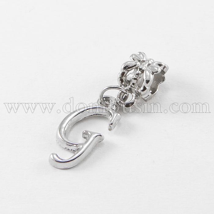 Шарми Евробусіни з Кулоном, Алфавіт, Буква "G", Сплав, Колір: Платина, 24~30мм, Отвір 5мм, (УТ100007671)