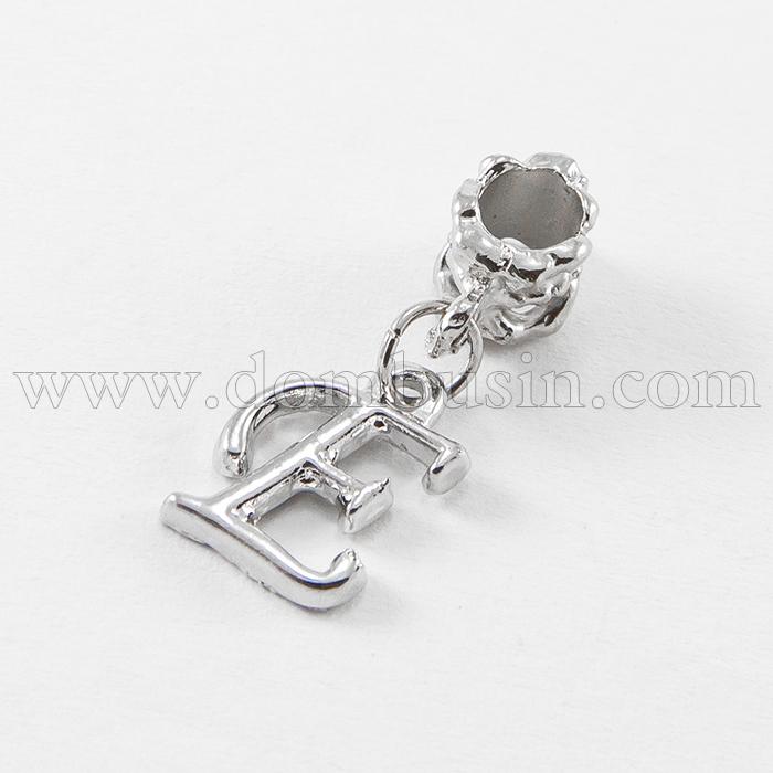 Шарми Евробусіни з Кулоном, Алфавіт, Буква "Е", Сплав, Колір: Платина, 24~30мм, Отвір 5мм, (УТ100007673)