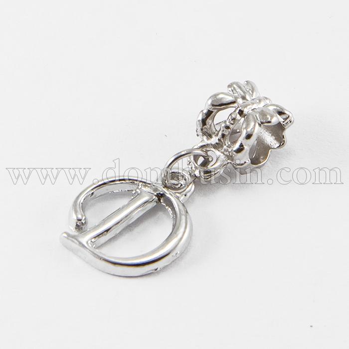 Шарми Евробусіни з Кулоном, Алфавіт, Буква "D", Сплав, Колір: Платина, 24~30мм, Отвір 5мм, (УТ100007674)