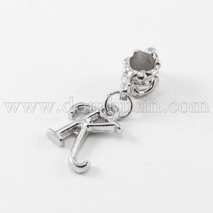 Шарми Евробусіни з Кулоном, Алфавіт, Буква "К", Сплав, Колір: Платина, 24~30мм, Отвір 5мм, (УТ100007676)