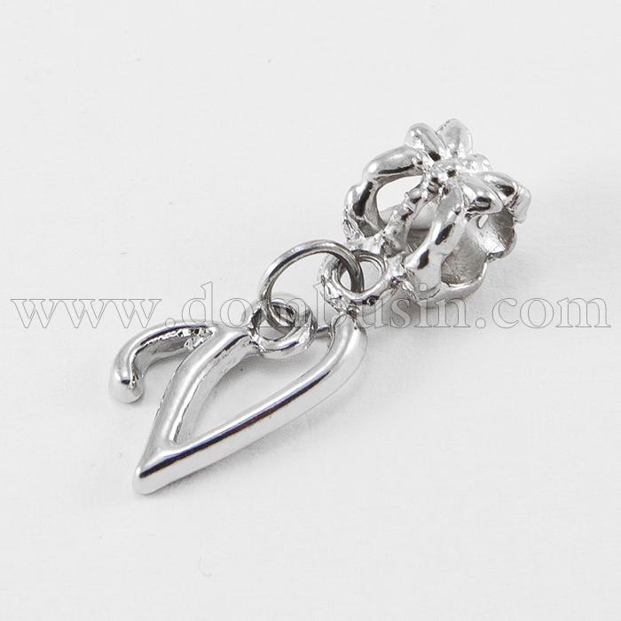 Шармы Евробусины с Кулоном, Алфавит, Буква "V", Сплав, Цвет: Платина, Размер: 24~30мм, Отв. 5мм, (УТ100007687)