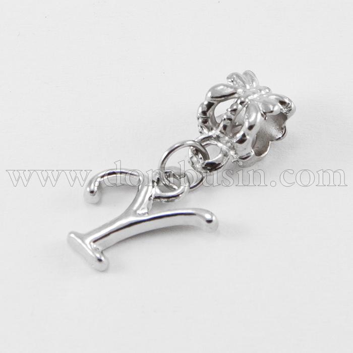 Шармы Евробусины с Кулоном, Алфавит, Буква "Y", Сплав, Цвет: Платина, Размер: 24~30мм, Отв. 5мм, (УТ100007690)