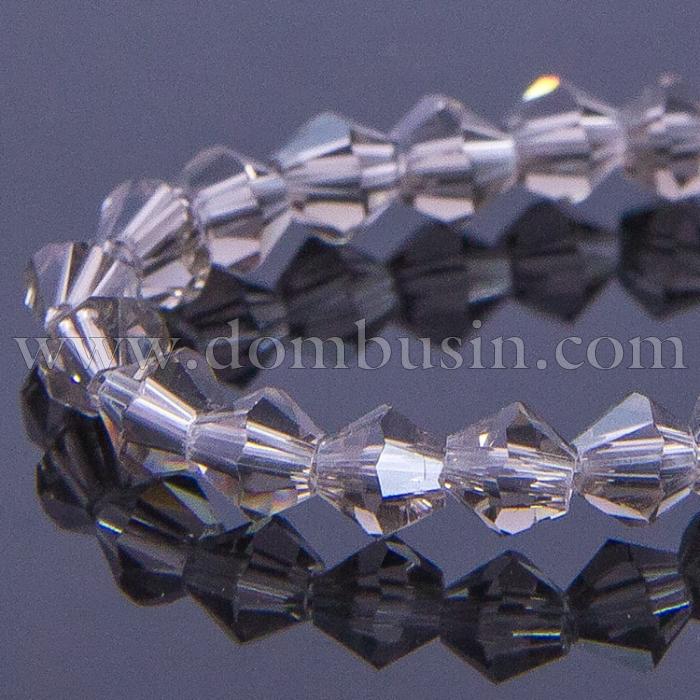 Намистини Австрійський Кришталь, Імітація, Скло, Грановані Біконус, Колір: Бежевий, Розмір: 4х4мм, Отв-тя: 1мм, близько 118шт / 42см / нитка, (УТ100006910)