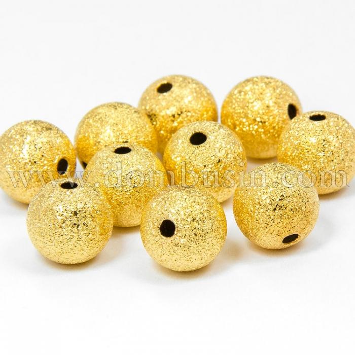 Намистини Зоряна Пил, Латунь, Круглі, Колір: Золото, Розмір: Діаметр 10мм, Отвір 1.8мм, (УТ100007276)
