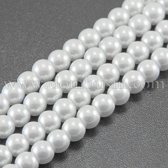 Перли Намистини Скло 3мм, Глянцеві, Круглі, Колір: Білий, Діаметр: 3 мм, Отв-тя 1мм, близько 140шт / 42см / нитка, (УТ100007116)