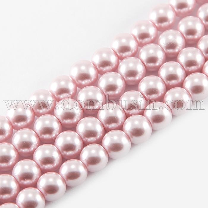 Перли Намистини Скло 3мм, Глянцеві, Круглі, Колір: Лососевий, Діаметр: 3 мм, Отв-тя 1мм, близько 140шт / 42см / нитка, (УТ100007118)