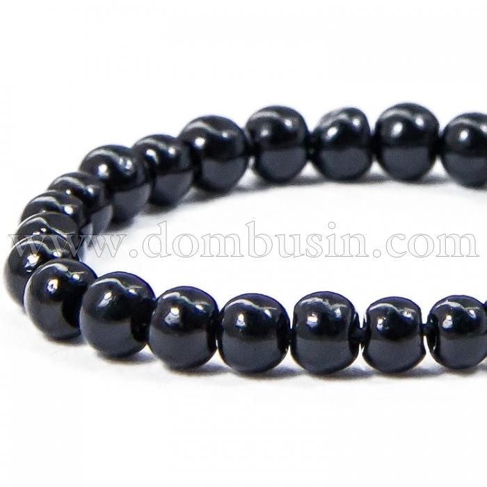 Перли Намистини Скло 3мм, Глянцеві, Круглі, Колір: Чорний, Діаметр: 3 мм, Отв-тя 1мм, близько 140шт / 42см / нитка, (УТ100007128)