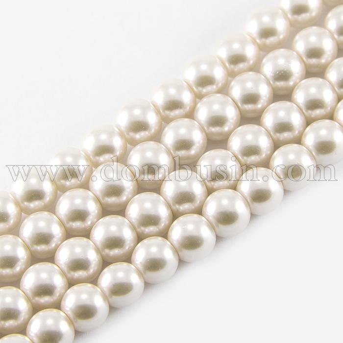 Перли Намистини Скло 3мм, Глянцеві, Круглі, Колір: Бежевий, Діаметр: 3 мм, Отв-тя 1мм, близько 140шт / 42см / нитка, (УТ100007129)