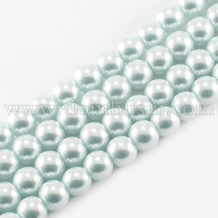 Перли Намистини Скло 3мм, Глянцеві, Круглі, Колір: Блідо-блакитний, Діаметр: 3 мм, Отв-тя 1мм, близько 140шт / 42см / нитка, (УТ100007130)