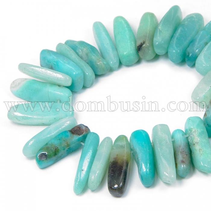 Намистини Натуральний Амазонит, На нитках, Крихітка, Колір: Блакитний, Розмір: 13 ~ 22x6 ~ 9x4 ~ 9мм, Отвір 1мм, близько 60шт / нитка, (УТ100008051)