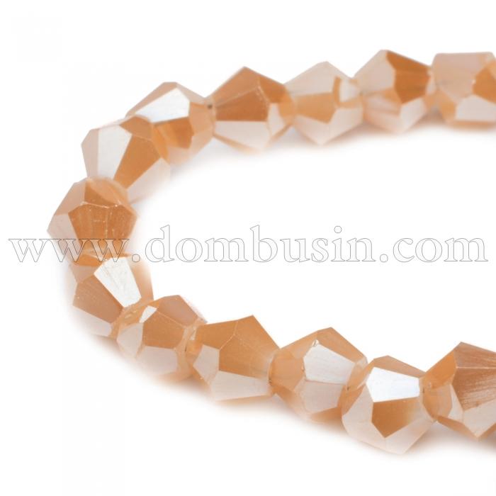 Бусины Гальваника Стекло, Граненые, Биконус, Цвет: Бежевый, Размер: 3х3мм, Отв-тие: 1мм, около 144шт/43см/нить, (УТ100007042)