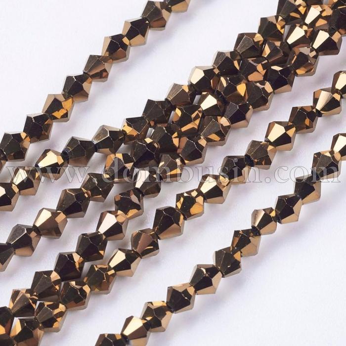 Бусины Гальваника Стекло, Граненые, Биконус, Цвет: Коричневый, Размер: 3х3мм, Отв-тие: 1мм, около 100шт/39см/нить, (УТ100007050)