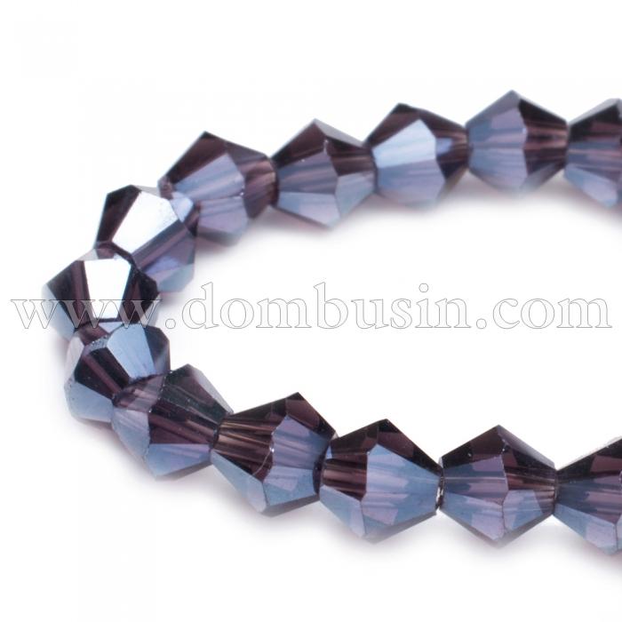 Бусины Гальваника Стекло, Граненые, Биконус, Цвет: Сиреневый, Размер: 3х3мм, Отв-тие: 1мм, около 135шт/42см/нить, (УТ100007055)