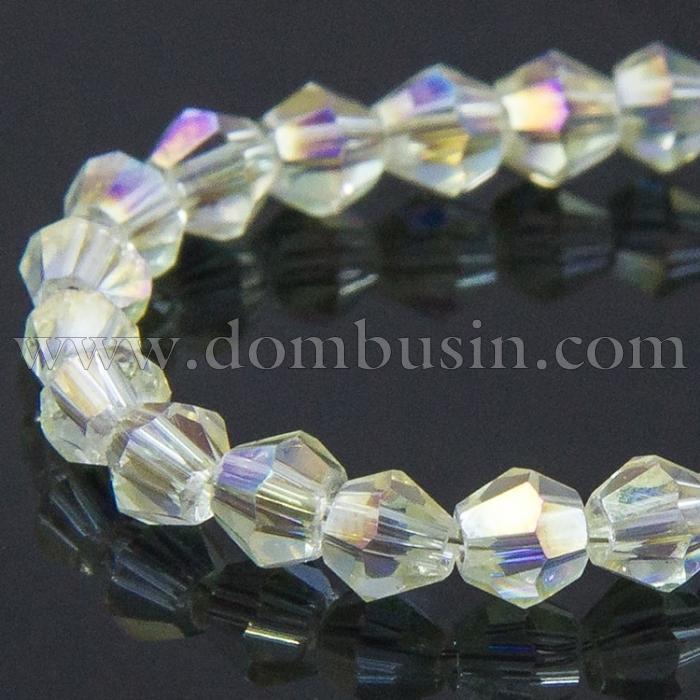 Бусины Гальваника Стекло, Граненые, Биконус, Цвет: Бледно-желтый, Размер: 3х3мм, Отв-тие: 1мм, около 134шт/42см/нить, (УТ100007056)