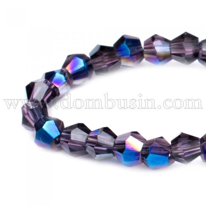 Бусины Гальваника Стекло, Граненые, Биконус, Цвет: Стальной, Размер: 2х2мм, Отв-тие: 1мм, около 200шт/42см/нить, (УТ100007069)