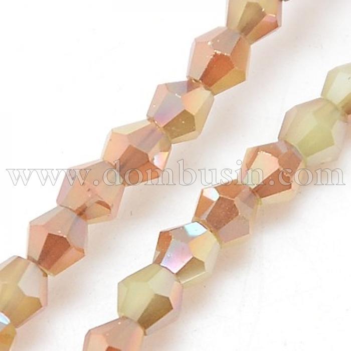 Бусины Гальваника Стекло, Граненые, Биконус, Цвет: Древесный, Размер: 3х3мм, Отв-тие: 1мм, около 129шт/41см/нить, (УТ100007083)