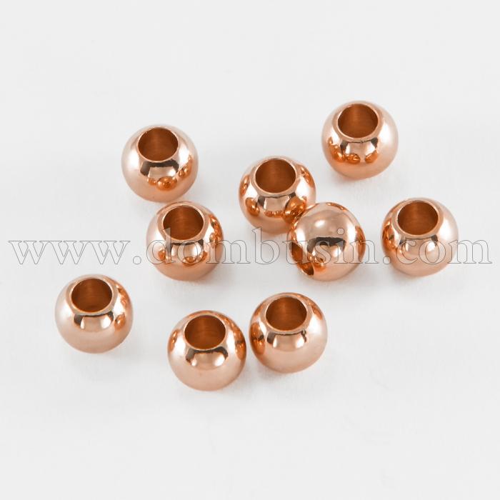 Намистини, Еко Латунь, Круглі, Колір: Рожеве Золото, Розмір: 6мм, Отвір 1.8мм, (УТ100007272)