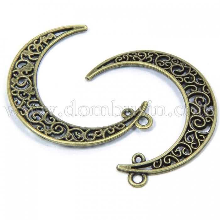 Конектор Півмісяць Біжутерний сплав, 2 отв, Колір: Бронза, Розмір: 37х8х2мм, Отв 1-3мм, (УТ100006823)