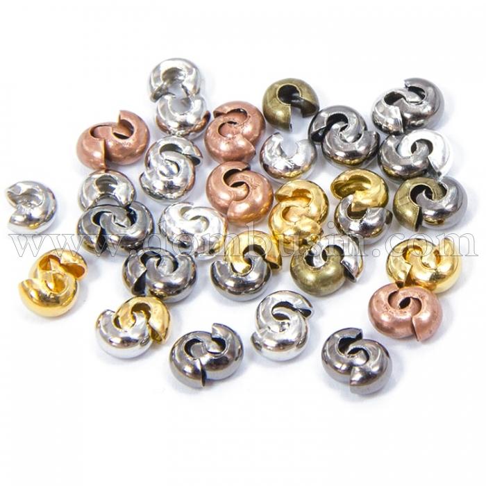 Намистини Кришки крімп з Заліза, Оболонки для затискних Бусин стопери, Колір: Мікс, 3 мм, Отвір 1.2 ~ 1.5 мм, близько 80шт / 5г, (УТ100006847)
