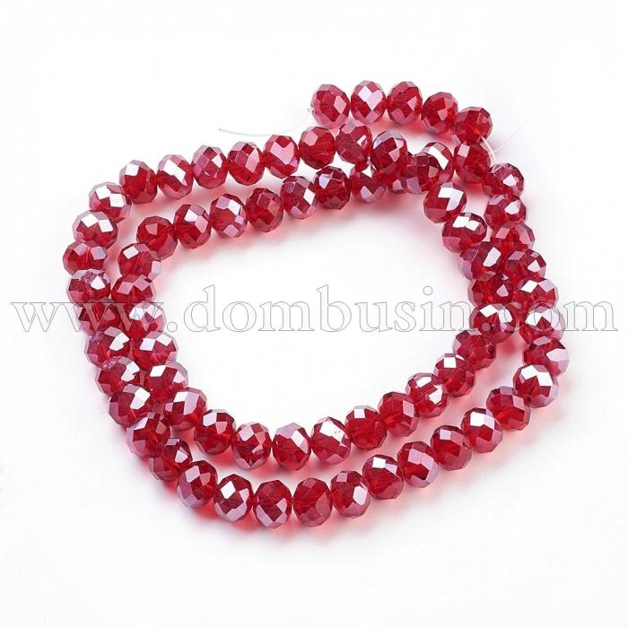 Бусины Хрустальные Жемчужный Блеск, Гальваническое стекло, Граненые, Рондель, Красный, 10х7мм, Отв-тие: 1мм, около 72шт/51см/нить (УТ100006883)