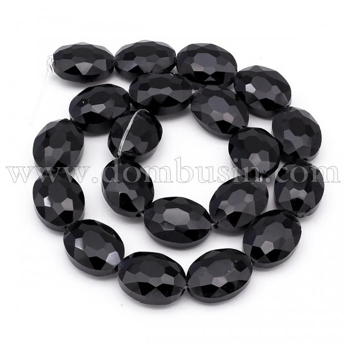 Бусины Хрустальное Стекло, Прозрачные Граненые, Овал, Цвет: Черный, Размер: 16х13мм, Толщина 7мм, Отв-тие: 1мм, около 20шт/32см/нить, (УТ100006890)