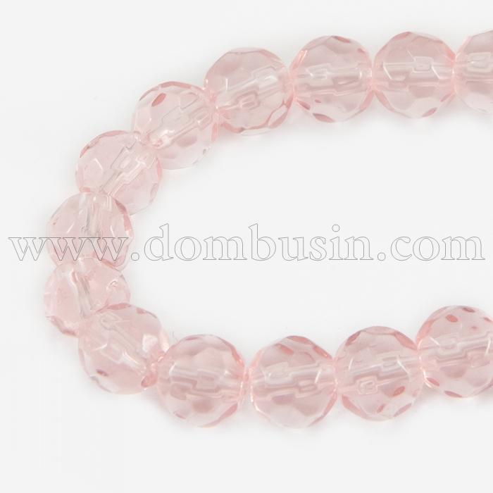 Бусины Стекло с Гальваникой, Граненые, АВ-цвет, Круглые, Цвет: Розовый, Диаметр 3мм, Отв. 1мм, около 100шт/30см/нить, (УТ100007002)