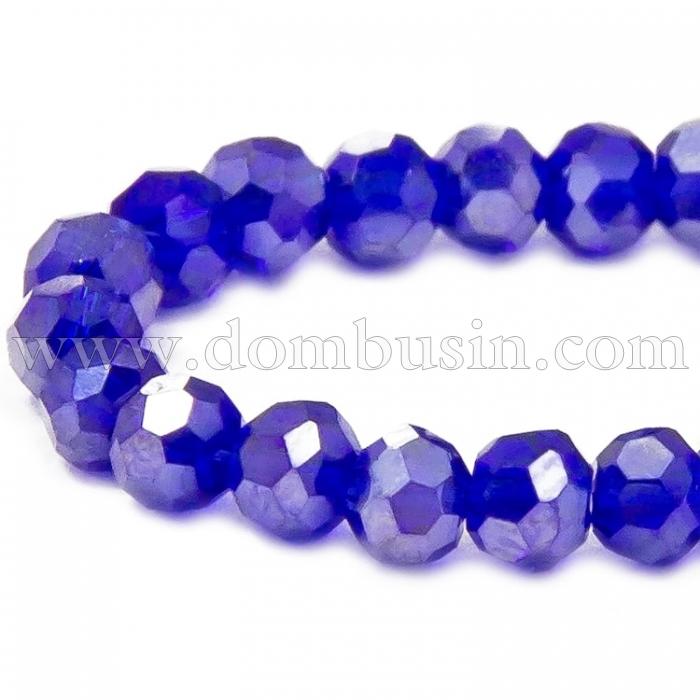 Бусины Стекло с Гальваникой, Граненые, АВ-цвет, Круглые, Цвет: Синий, Диаметр 3мм, Отв. 1мм, около 100шт/30см/нить, (УТ100007008)