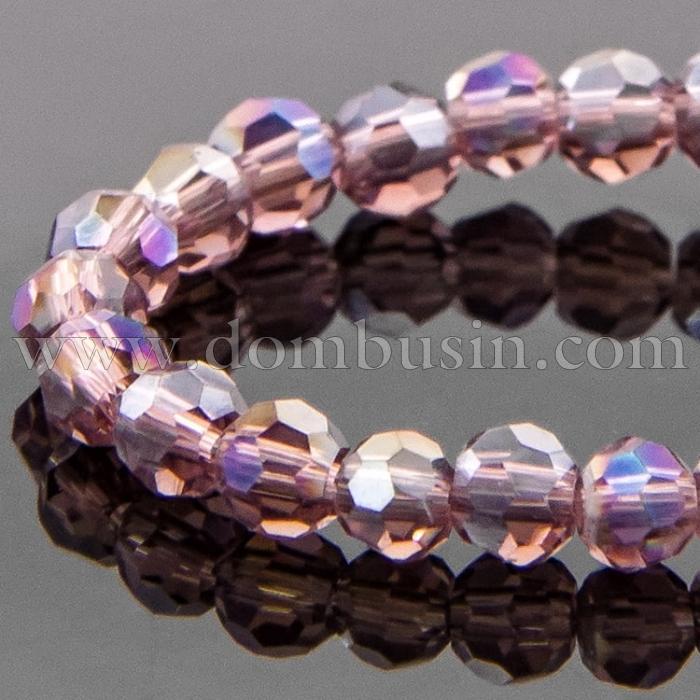 Бусины Стекло с Гальваникой, Граненые, АВ-цвет, Круглые, Цвет: Пурпурный, Диаметр 3мм, Отв. 1мм, около 100шт/30см/нить, (УТ100007010)