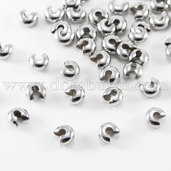 Намистини Кришки крімп з Заліза, Оболонки для затискних Бусин стопери, Колір: Платина, 5мм, Отвір 1.5 ~ 1.8мм, (УТ100006841)