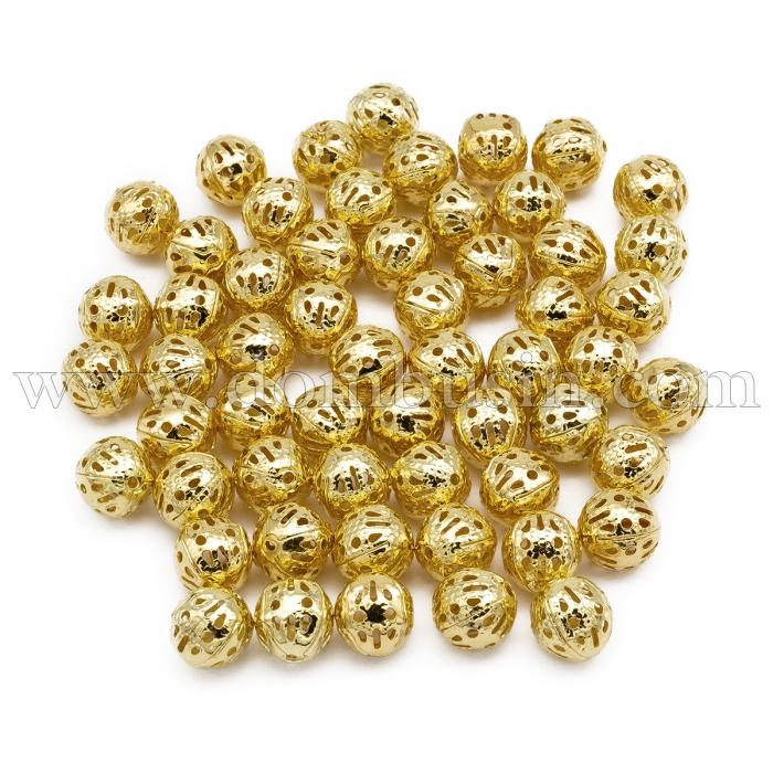 Бусины Филигранные, Железные, Круглые, Цвет: Золото, Размер: 8мм, Отверстие 1мм, (УТ100006858)
