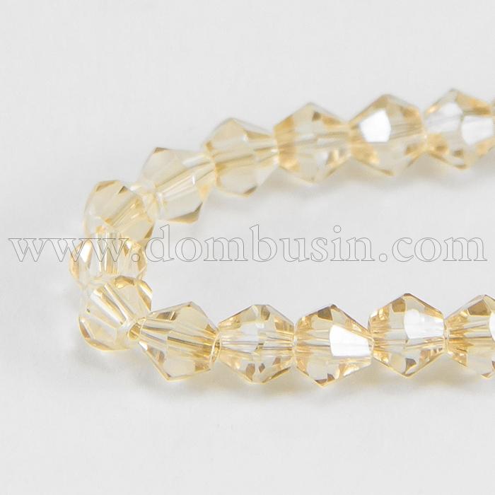 Намистини Гальваніка Скло, Біконус, Колір: Безбарвний, Розмір: 4х4.5мм, Отв-тя 1мм, близько 105шт / 46см / нитка, (УТ100007039)