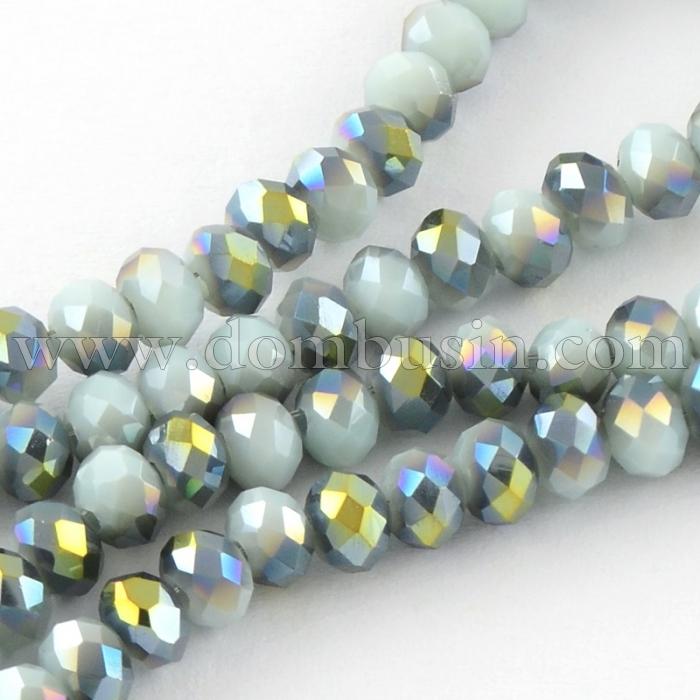 Бусины Гальваника Стекло АВ-Цвет, Полупокрытие, Непрозрачные, Граненые, Рондель, Цвет: Темно-зеленый, Размер: 4х3мм, Отв-тие: 1мм, около 140шт/48см/нить, (УТ100007104)