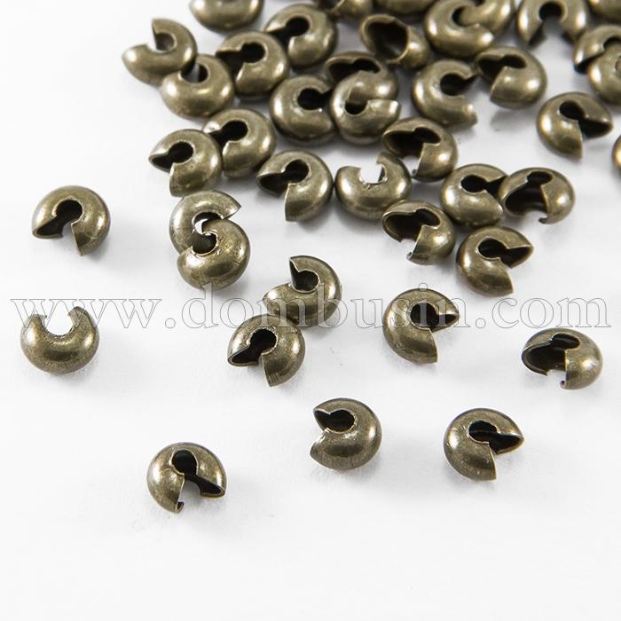 Намистини Кришки крімп з Заліза, Оболонки для затискних Бусин стопери, Колір: Бронза, 5мм, Отвір 1.5 ~ 1.8мм, (УТ100007506)