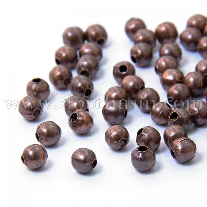 Намистини-роздільники, Залізні, Круглі, Колір: Мідь, Розмір: 4 мм, Отвір 2мм, (УТ100007523)