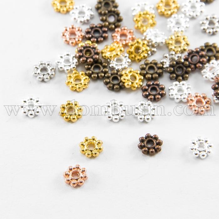 Бусины-Разделители Бижутерный Сплав, Цветок, Цвет: Микс, Размер: 5х1.5мм, Отв 1мм, (УТ100007498)