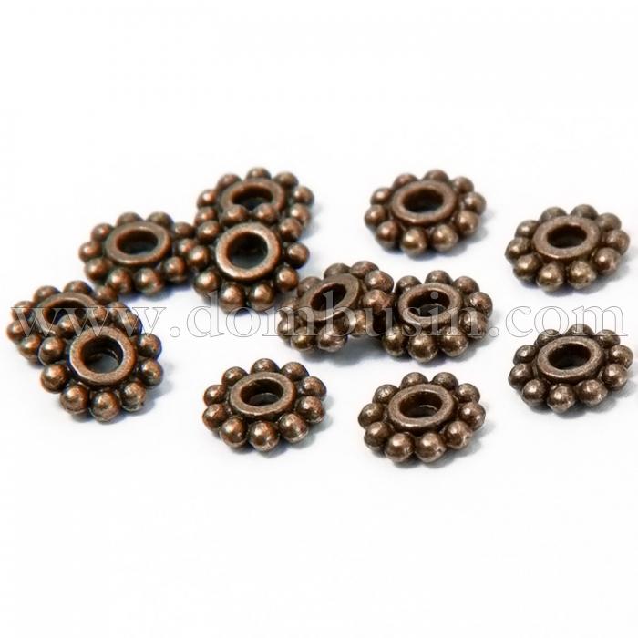 Бусины-Разделители, Бижутерный Сплав, Цветок, Цвет: Медь, Размер: 5х1.5мм, Отв 1мм, (УТ100007501)