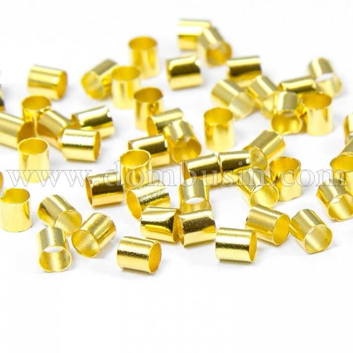 Бусины Зажимные Стопперы, Кримпы, Латунь, Цилиндр, Цвет: Золото