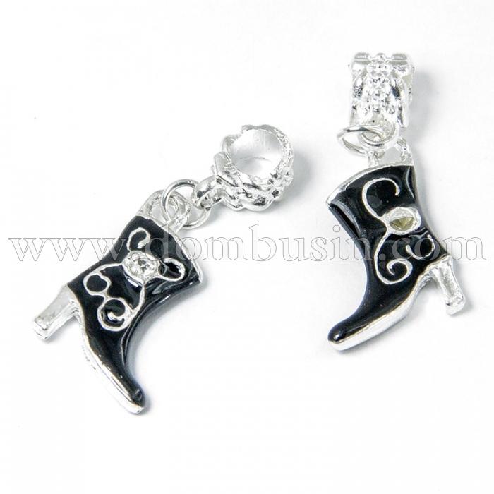 Шарми Евробусіни з Кулоном, Чобіт, Метал, Колір: Чорний, 14x33x3мм, Отвір 4.5мм, (УТ100008446)